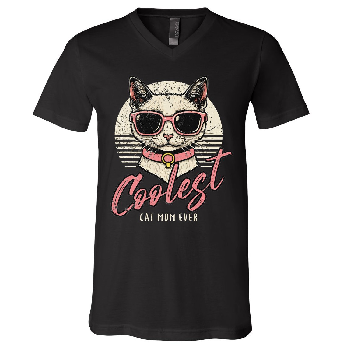 Funny Cat Mom Best Cat Mom Ever Coolest Cat Mama Graphic V-Neck T-Shirt