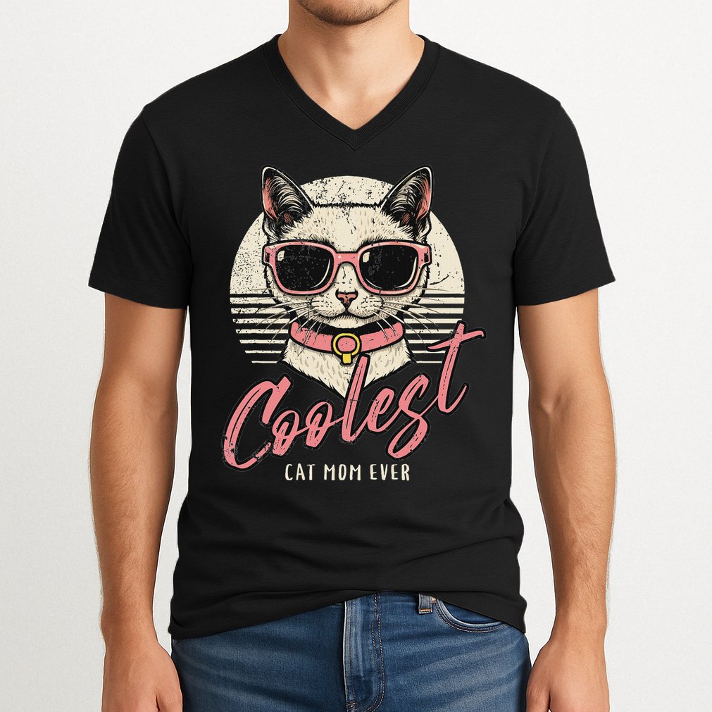 Funny Cat Mom Best Cat Mom Ever Coolest Cat Mama Graphic V-Neck T-Shirt