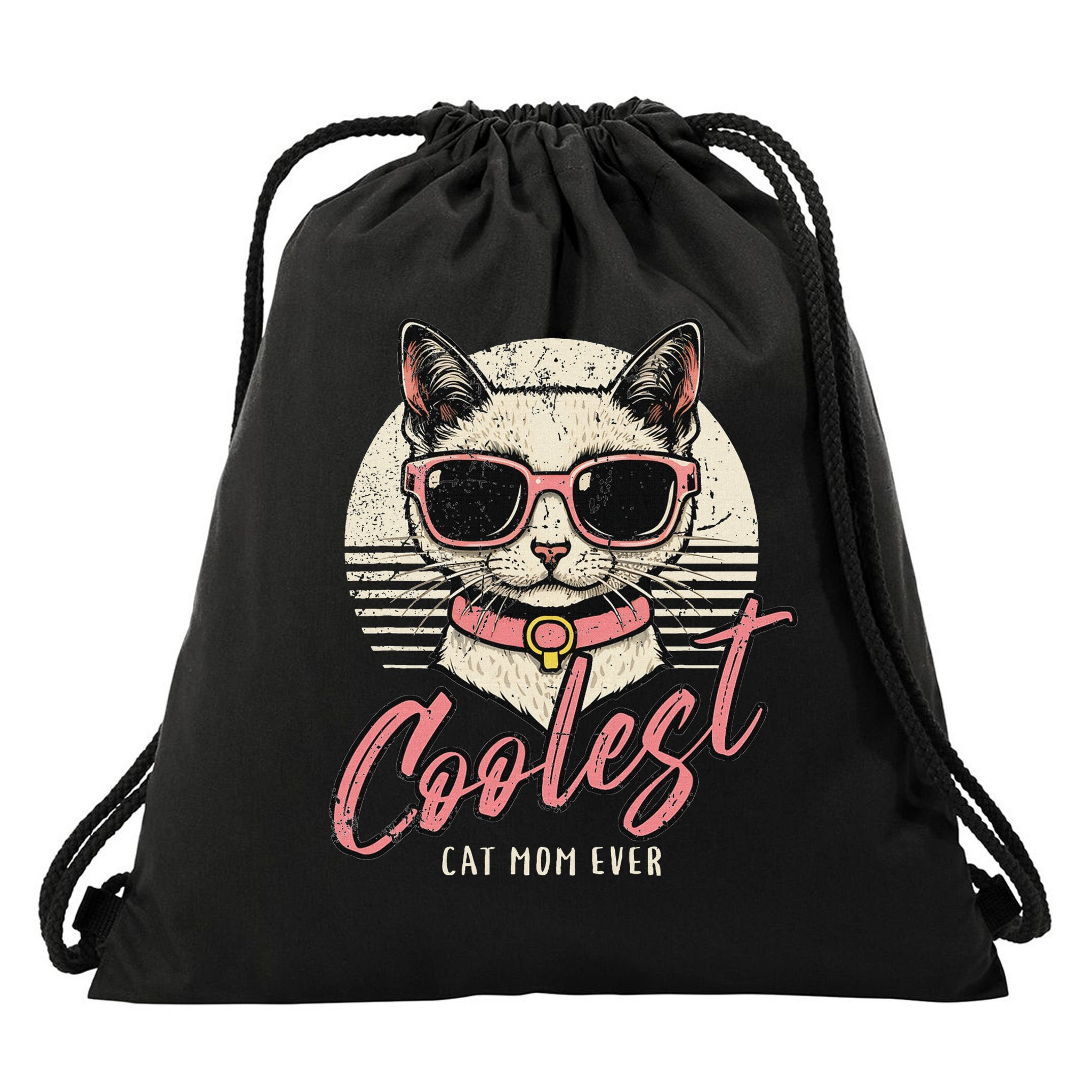 Funny Cat Mom Best Cat Mom Ever Coolest Cat Mama Graphic Drawstring Bag