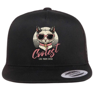 Funny Cat Mom Best Cat Mom Ever Coolest Cat Mama Graphic Flat Bill Trucker Hat
