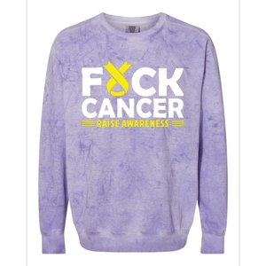 Fuck Cancer Meaningful Gift Yellow Ribbon Bone Cancer Awareness Colorblast Crewneck Sweatshirt