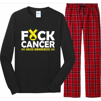 Fuck Cancer Meaningful Gift Yellow Ribbon Bone Cancer Awareness Long Sleeve Pajama Set