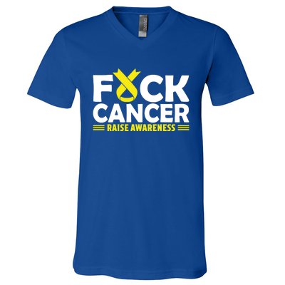 Fuck Cancer Meaningful Gift Yellow Ribbon Bone Cancer Awareness V-Neck T-Shirt