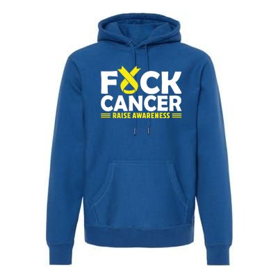 Fuck Cancer Meaningful Gift Yellow Ribbon Bone Cancer Awareness Premium Hoodie