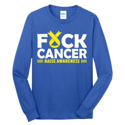 Fuck Cancer Meaningful Gift Yellow Ribbon Bone Cancer Awareness Tall Long Sleeve T-Shirt