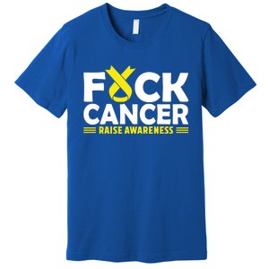 Fuck Cancer Meaningful Gift Yellow Ribbon Bone Cancer Awareness Premium T-Shirt