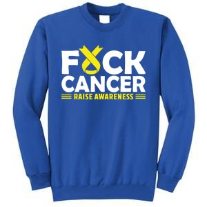 Fuck Cancer Meaningful Gift Yellow Ribbon Bone Cancer Awareness Tall Sweatshirt