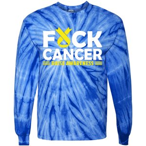 Fuck Cancer Meaningful Gift Yellow Ribbon Bone Cancer Awareness Tie-Dye Long Sleeve Shirt