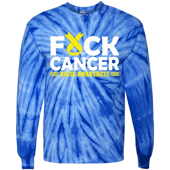 Fuck Cancer Meaningful Gift Yellow Ribbon Bone Cancer Awareness Tie-Dye Long Sleeve Shirt