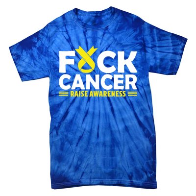 Fuck Cancer Meaningful Gift Yellow Ribbon Bone Cancer Awareness Tie-Dye T-Shirt