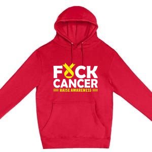 Fuck Cancer Meaningful Gift Yellow Ribbon Bone Cancer Awareness Premium Pullover Hoodie