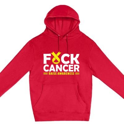 Fuck Cancer Meaningful Gift Yellow Ribbon Bone Cancer Awareness Premium Pullover Hoodie