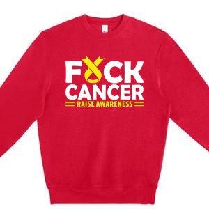 Fuck Cancer Meaningful Gift Yellow Ribbon Bone Cancer Awareness Premium Crewneck Sweatshirt