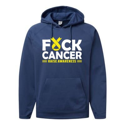 Fuck Cancer Meaningful Gift Yellow Ribbon Bone Cancer Awareness Performance Fleece Hoodie