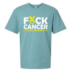 Fuck Cancer Meaningful Gift Yellow Ribbon Bone Cancer Awareness Sueded Cloud Jersey T-Shirt