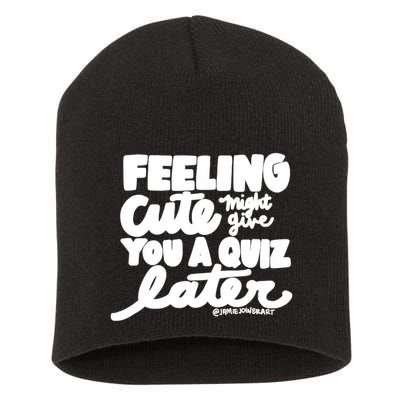 Feeling Cute Might Give You A Quiz Later Teacher Short Acrylic Beanie
