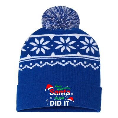 Funny Christmas Matching Family Dear Santa My Wife Did It Gift USA-Made Snowflake Beanie