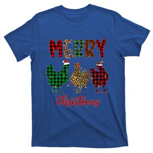 Funny Chicken Merry Christmas Lights Santa Hat Leopard Plaid Cute Gift T-Shirt