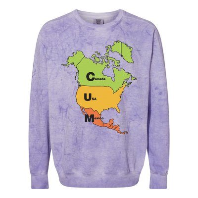 Funny Cum Map Canada Usa And Mexico Gift Colorblast Crewneck Sweatshirt