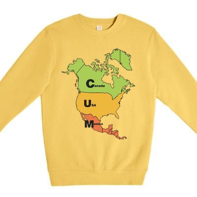 Funny Cum Map Canada Usa And Mexico Gift Premium Crewneck Sweatshirt