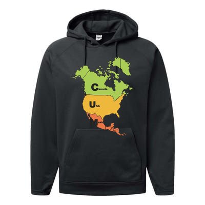 Funny Cum Map Canada Usa And Mexico Gift Performance Fleece Hoodie