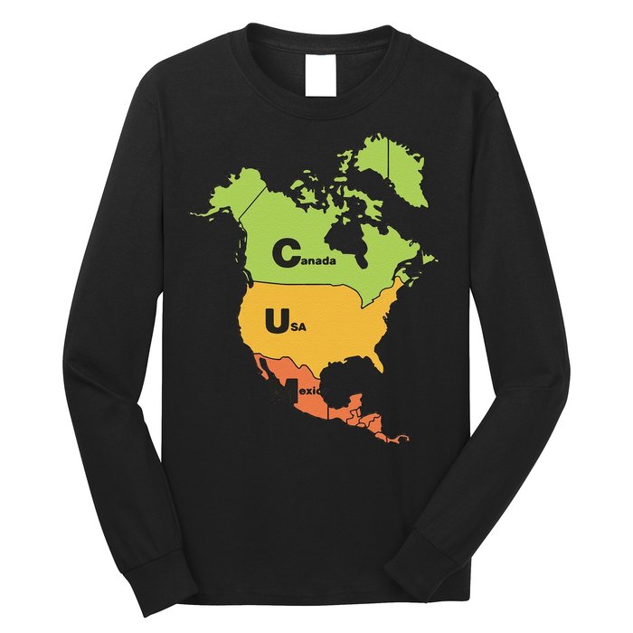 Funny Cum Map Canada Usa And Mexico Gift Long Sleeve Shirt