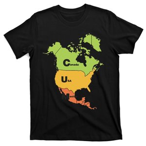 Funny Cum Map Canada Usa And Mexico Gift T-Shirt