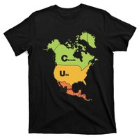 Funny Cum Map Canada Usa And Mexico Gift T-Shirt