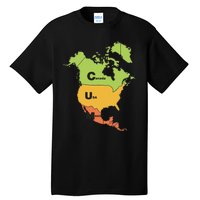 Funny Cum Map Canada Usa And Mexico Gift Tall T-Shirt