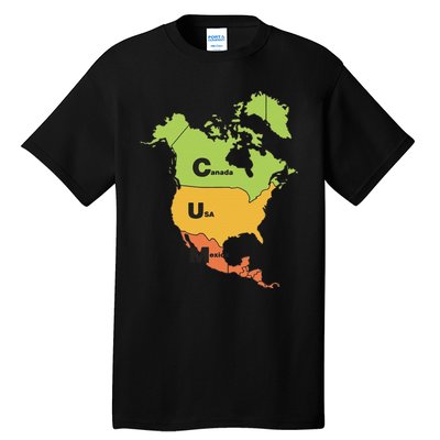 Funny Cum Map Canada Usa And Mexico Gift Tall T-Shirt