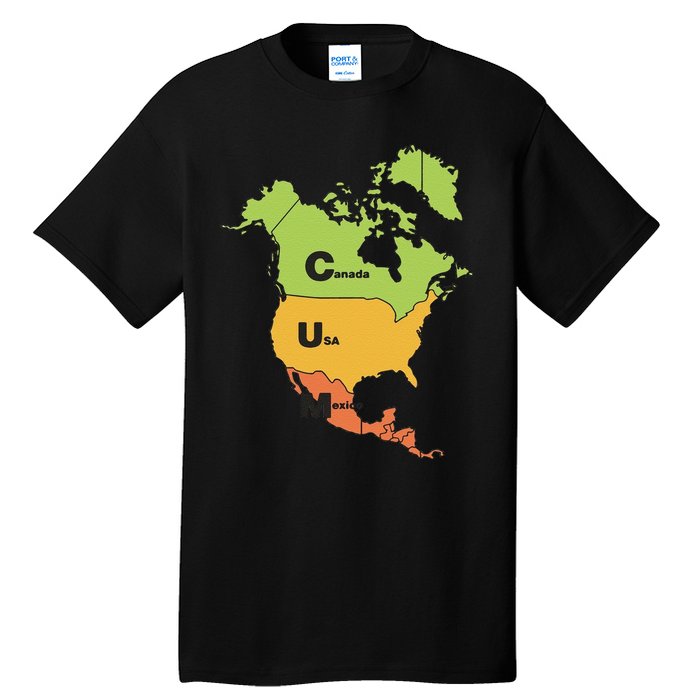 Funny Cum Map Canada Usa And Mexico Gift Tall T-Shirt