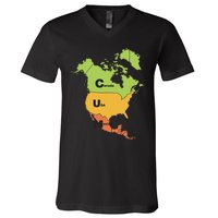 Funny Cum Map Canada Usa And Mexico Gift V-Neck T-Shirt