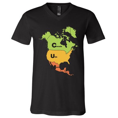 Funny Cum Map Canada Usa And Mexico Gift V-Neck T-Shirt