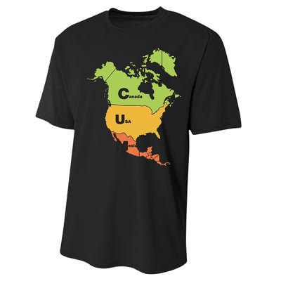 Funny Cum Map Canada Usa And Mexico Gift Performance Sprint T-Shirt