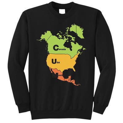 Funny Cum Map Canada Usa And Mexico Gift Tall Sweatshirt