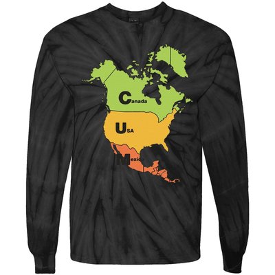 Funny Cum Map Canada Usa And Mexico Gift Tie-Dye Long Sleeve Shirt