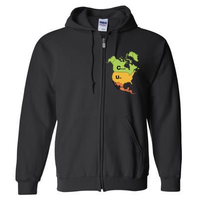 Funny Cum Map Canada Usa And Mexico Gift Full Zip Hoodie