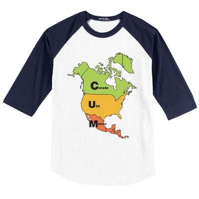 Funny Cum Map Canada Usa And Mexico Gift Baseball Sleeve Shirt