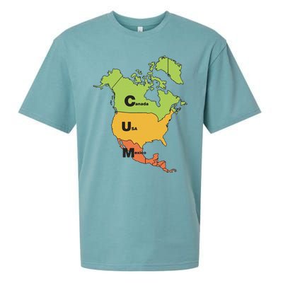 Funny Cum Map Canada Usa And Mexico Gift Sueded Cloud Jersey T-Shirt