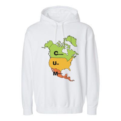 Funny Cum Map Canada Usa And Mexico Gift Garment-Dyed Fleece Hoodie