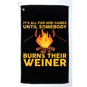 Funny Camping Mountains Outdoor Campfire Gift Platinum Collection Golf Towel