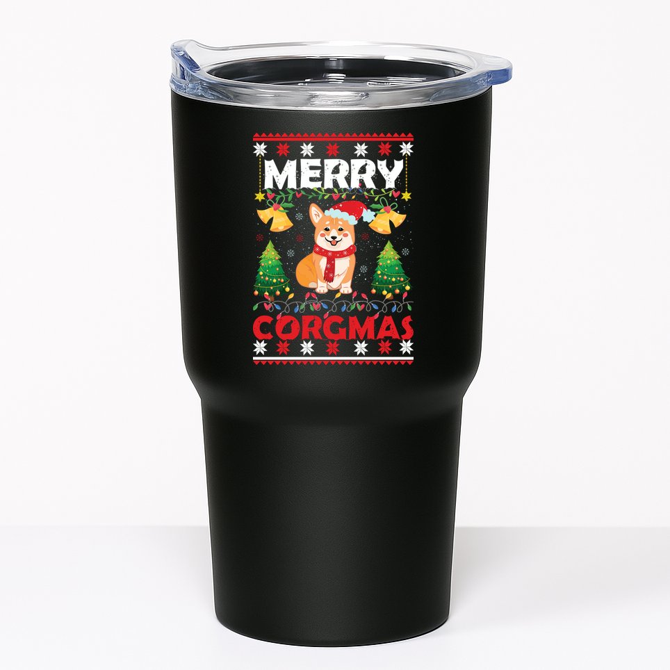 Funny Cute Merry Corgmas Ugly Christmas Sweater Tumbler