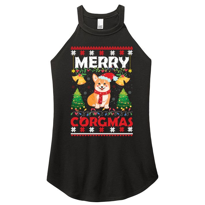 Funny Cute Merry Corgmas Ugly Christmas Sweater Women's Perfect Tri Rocker Tank