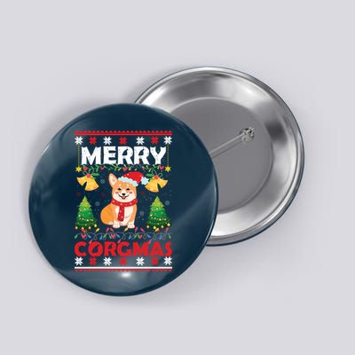 Funny Cute Merry Corgmas Ugly Christmas Sweater Button