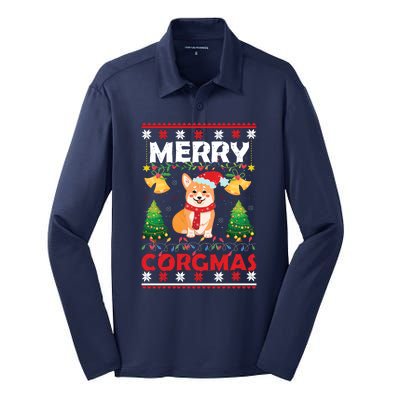 Funny Cute Merry Corgmas Ugly Christmas Sweater Silk Touch Performance Long Sleeve Polo