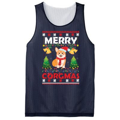 Funny Cute Merry Corgmas Ugly Christmas Sweater Mesh Reversible Basketball Jersey Tank