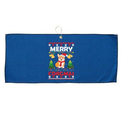 Funny Cute Merry Corgmas Ugly Christmas Sweater Large Microfiber Waffle Golf Towel