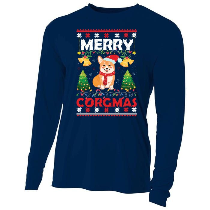 Funny Cute Merry Corgmas Ugly Christmas Sweater Cooling Performance Long Sleeve Crew