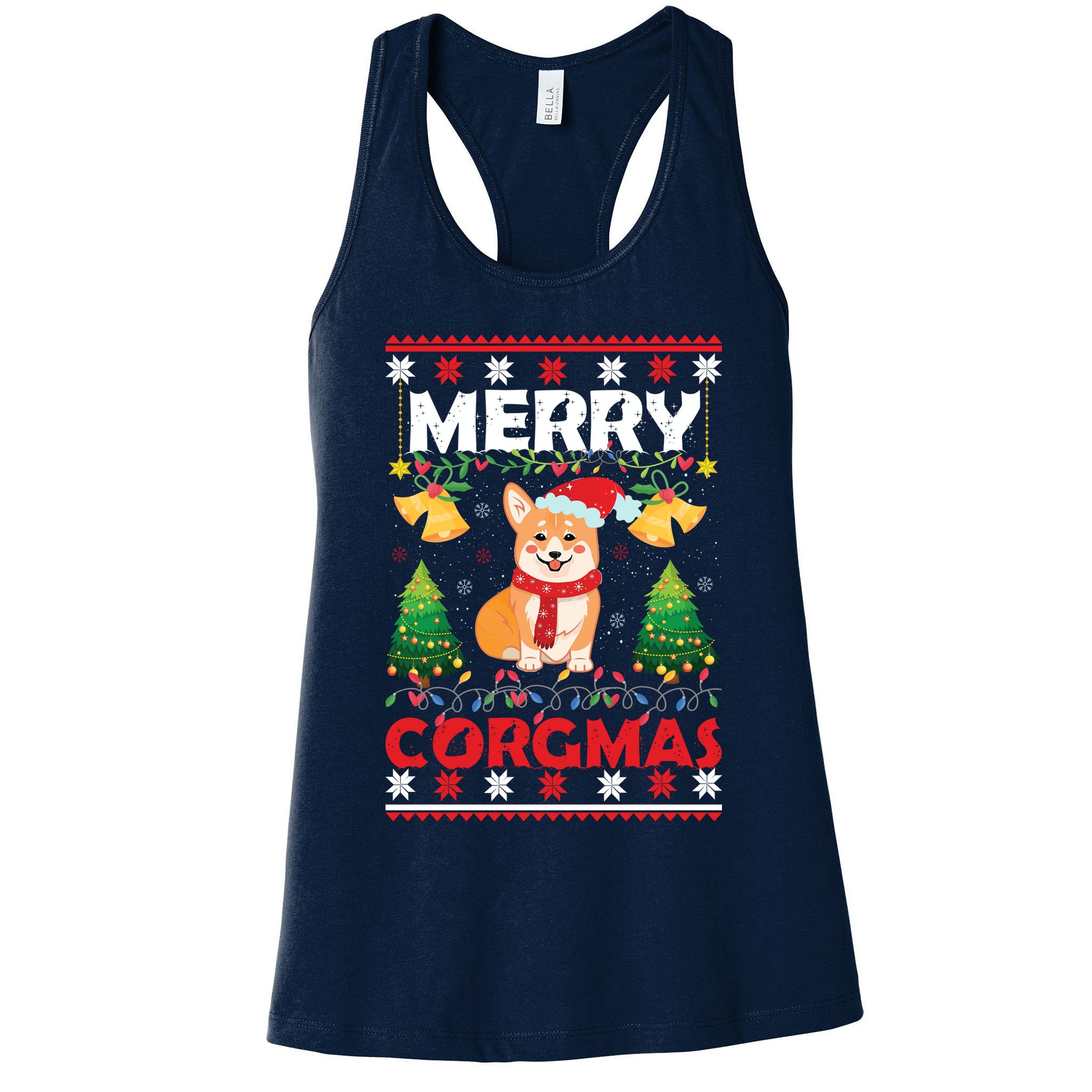 Funny Cute Merry Corgmas Ugly Christmas Sweater Womens Tank Top