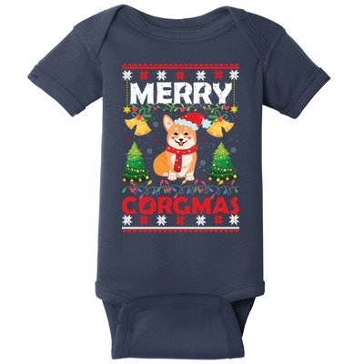 Funny Cute Merry Corgmas Ugly Christmas Sweater Baby Bodysuit